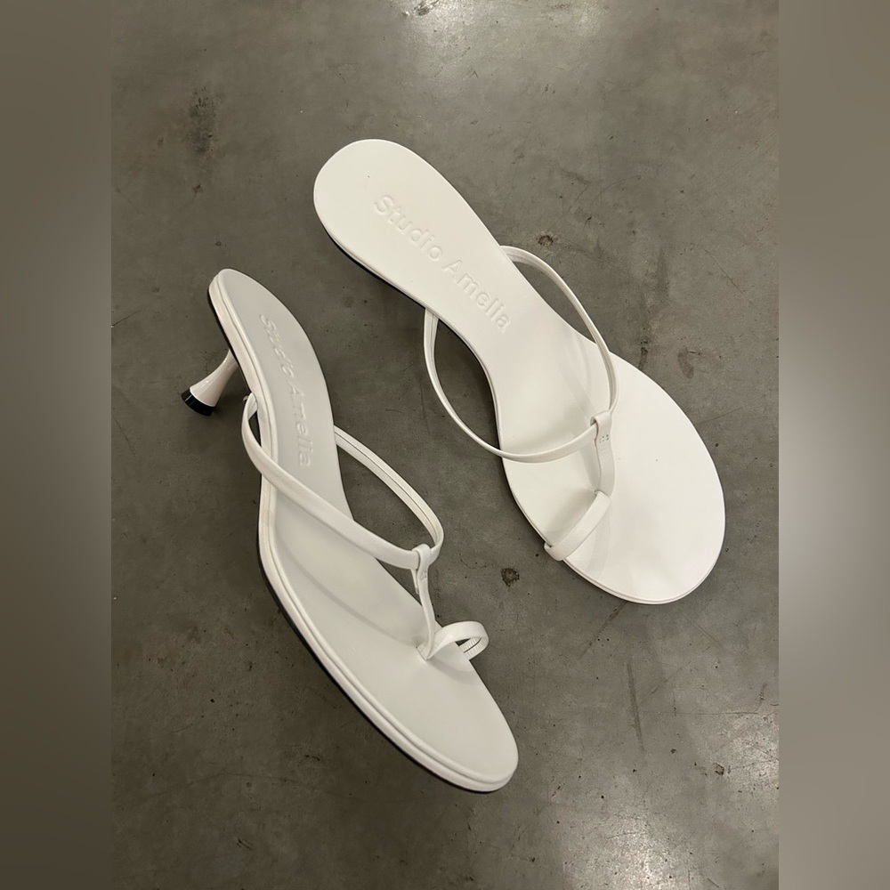 BNIB Studio Amelia Edith 50 White Leather Heeled Sandals, 39